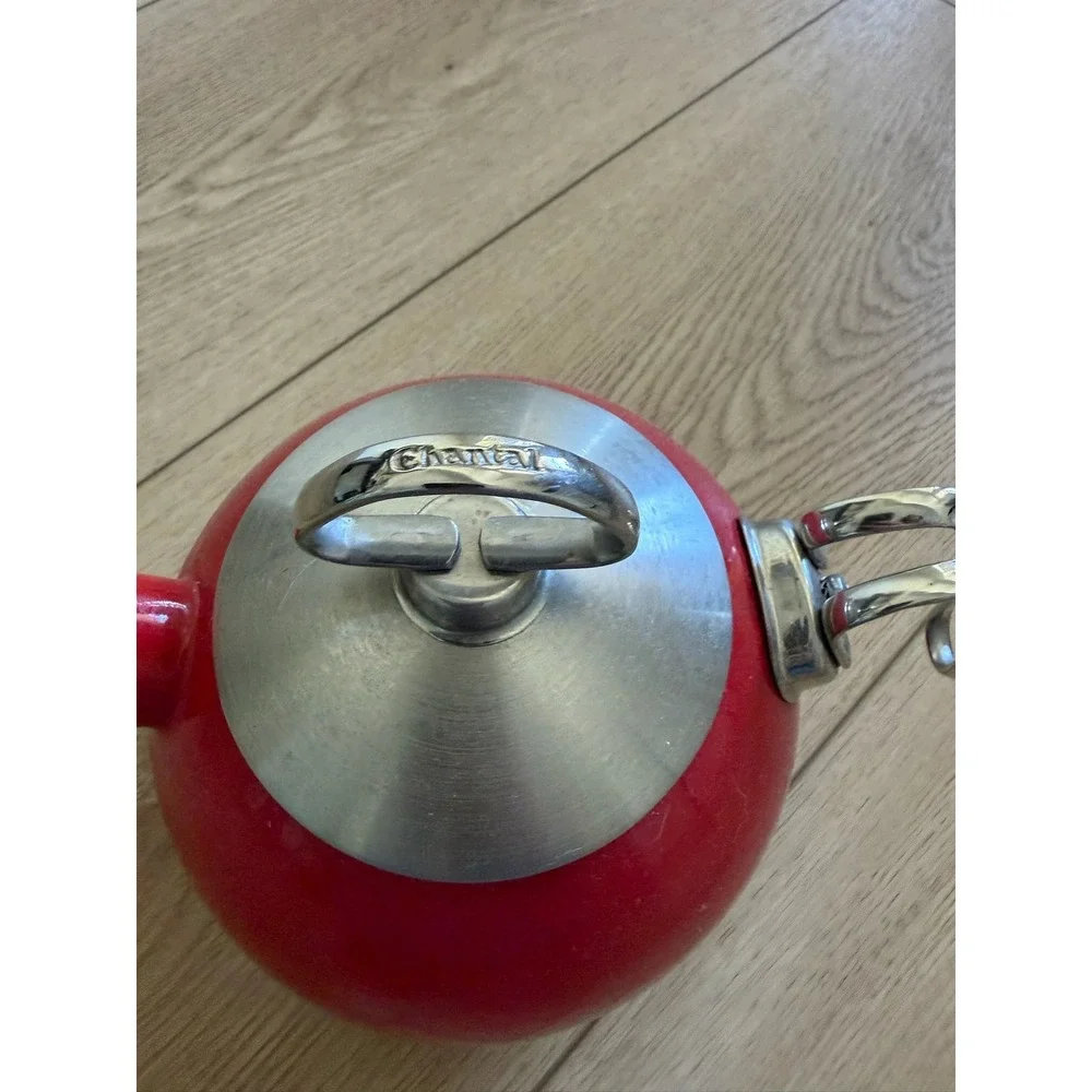 Vintage Chantal‎ Red Enamel on Steel Spherical Tea Kettle Stainless Handle